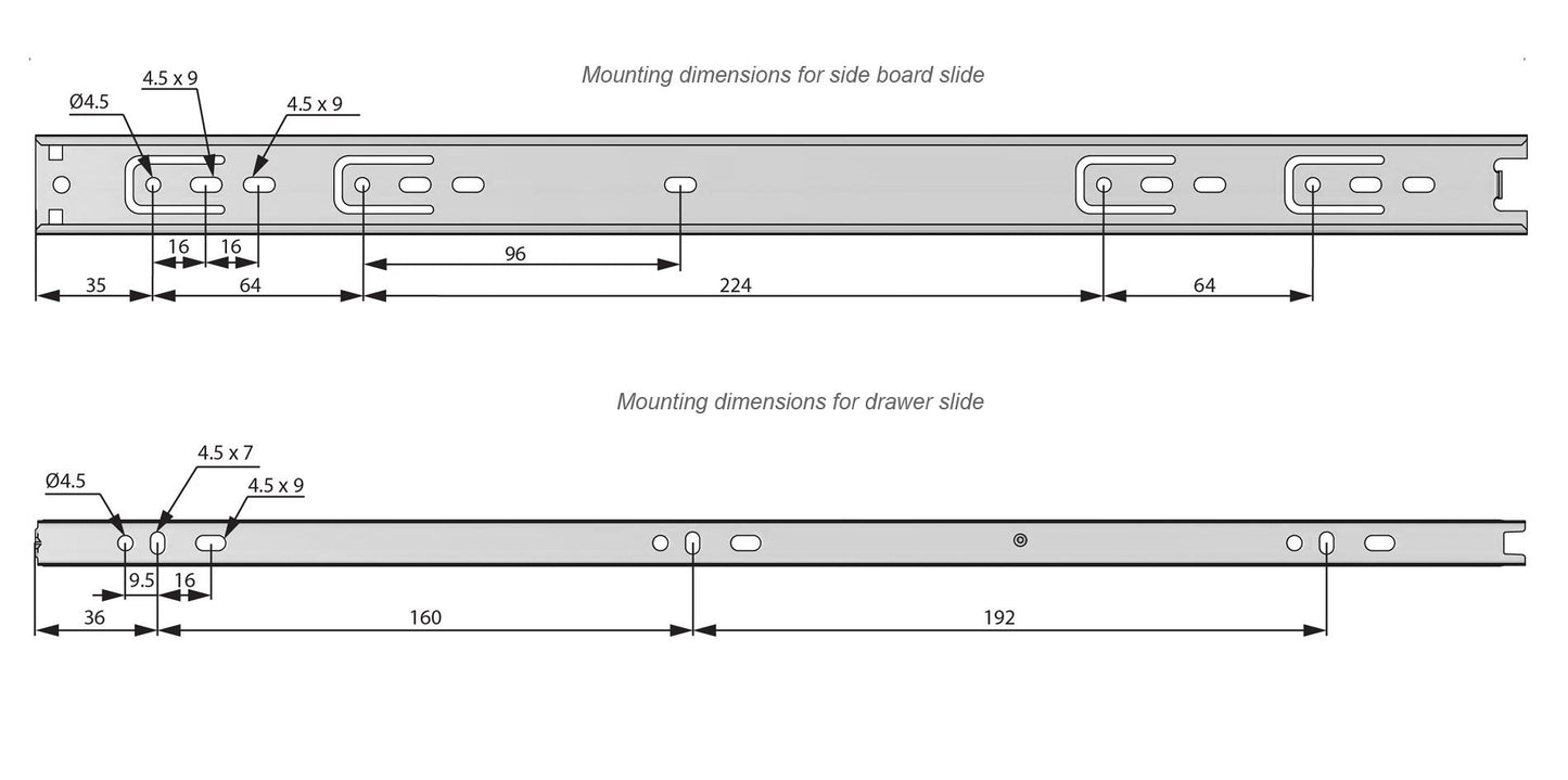 18 inch drawer slides ball bearing H30 (right and left side) Furnica 
