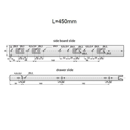 18 inch drawer slides push to open H45 (right and left side) NTP 