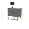 INGRID - Scandinavian Bedside Table - Nightstand with 2 Drawers - Anthracite Grey / Wotan Oak H17 3/4" W17 3/4" D11 3/4"