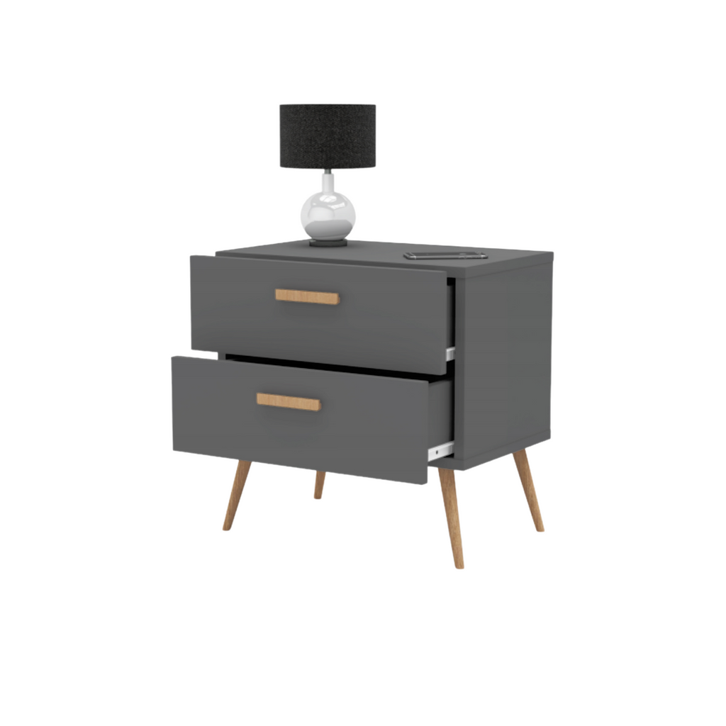 INGRID - Scandinavian Bedside Table - Nightstand with 2 Drawers - Anthracite Grey H17 3/4" W17 3/4" D11 3/4"
