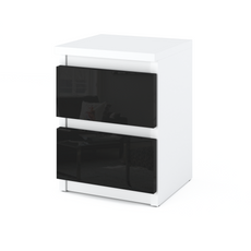 GABRIEL - Bedside Table - Nightstand with 2 drawers - White Matt / Black Gloss H15 3/4" W11 3/4" D11 3/4"