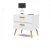 INGRID - Scandinavian Bedside Table - Nightstand with 2 Drawers - White Matt H17 3/4" W17 3/4" D11 3/4"