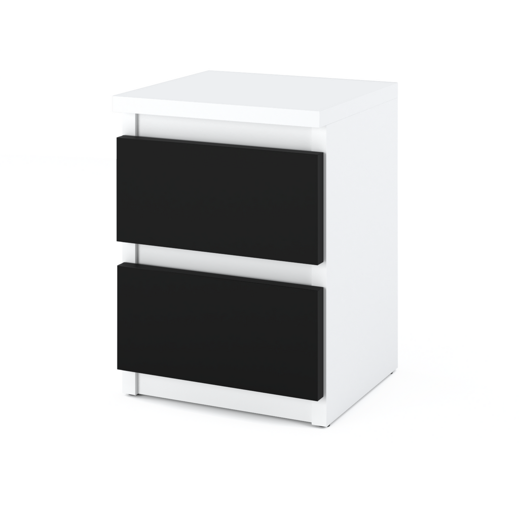 GABRIEL - Bedside Table - Nightstand with 2 drawers - White Matt / Black Matt H15 3/4" W11 3/4" D11 3/4"