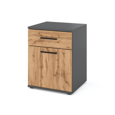 CHRIS - Bedside Table - Nightstand with 1 drawer - Anthracite / Wotan Oak H20 1/2" W15 3/4" D15 3/4"