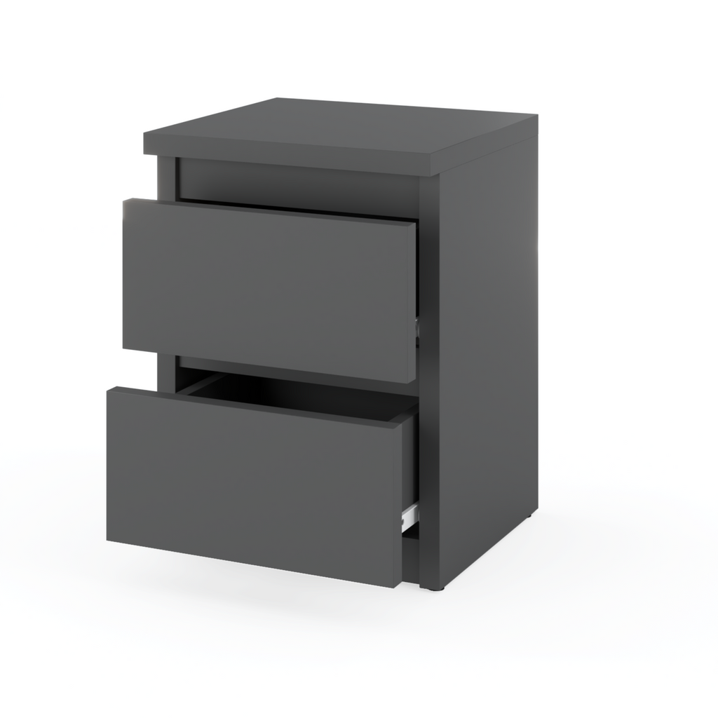 GABRIEL - Bedside Table - Nightstand with 2 drawers - Anthracite H15 3/4" W11 3/4" D11 3/4"