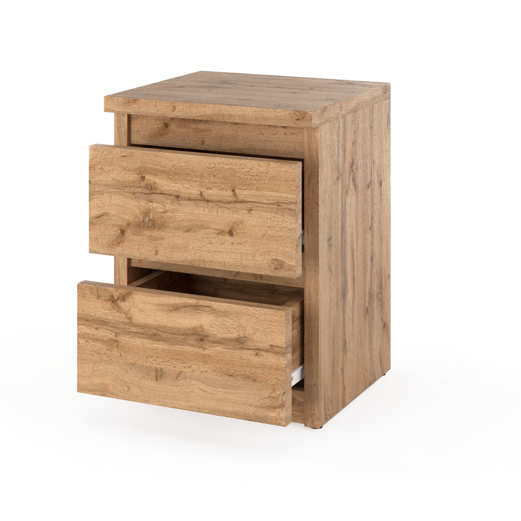 GABRIEL  - Bedside Table - Nightstand with 2 drawers - Wotan Oak H15 3/4" W11 3/4" D11 3/4"