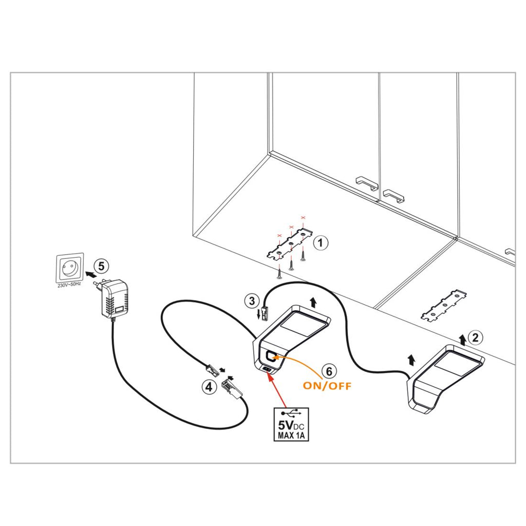 3 Top Cabinet LED Lamps with USB + Power Supply (F03)
