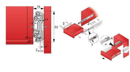 32 inch drawer slides ball bearing H53 (right and left side) Furnica 