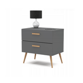 INGRID - Scandinavian Bedside Table - Nightstand with 2 Drawers - Anthracite Grey H17 3/4" W17 3/4" D11 3/4"