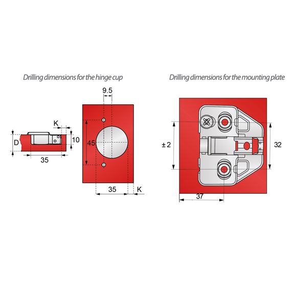 3D Soft-Close Hinge, H0 Mounting Plate with EURO Screws, Overlay Doors