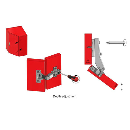 +45º Hinge, H2 Mounting Plate with EURO Screws, Angled Doors Standard Furnica 