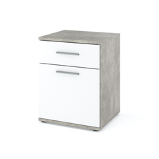 CHRIS - Bedside Table - Nightstand with 1 drawer - Concrete / White Matt H20 1/2" W15 3/4" D15 3/4"