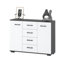 MARK - Chest of 4 Drawers and 2 Doors - Bedroom Dresser Storage Cabinet Sideboard - Anthracite / White Matt H33 1/2" W47 1/4" D13 3/4"