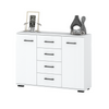 MARK - Chest of 4 Drawers and 2 Doors - Bedroom Dresser Storage Cabinet Sideboard - White Matt H33 1/2" W47 1/4" D13 3/4"