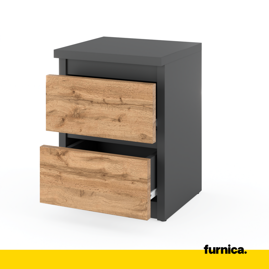 GABRIEL - Bedside Table - Nightstand with 2 drawers - Anthracite / Wotan Oak H15 3/4" W11 3/4" D11 3/4"