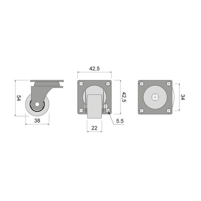 Furniture rubber wheel with bearing Ø1-1/2 inch