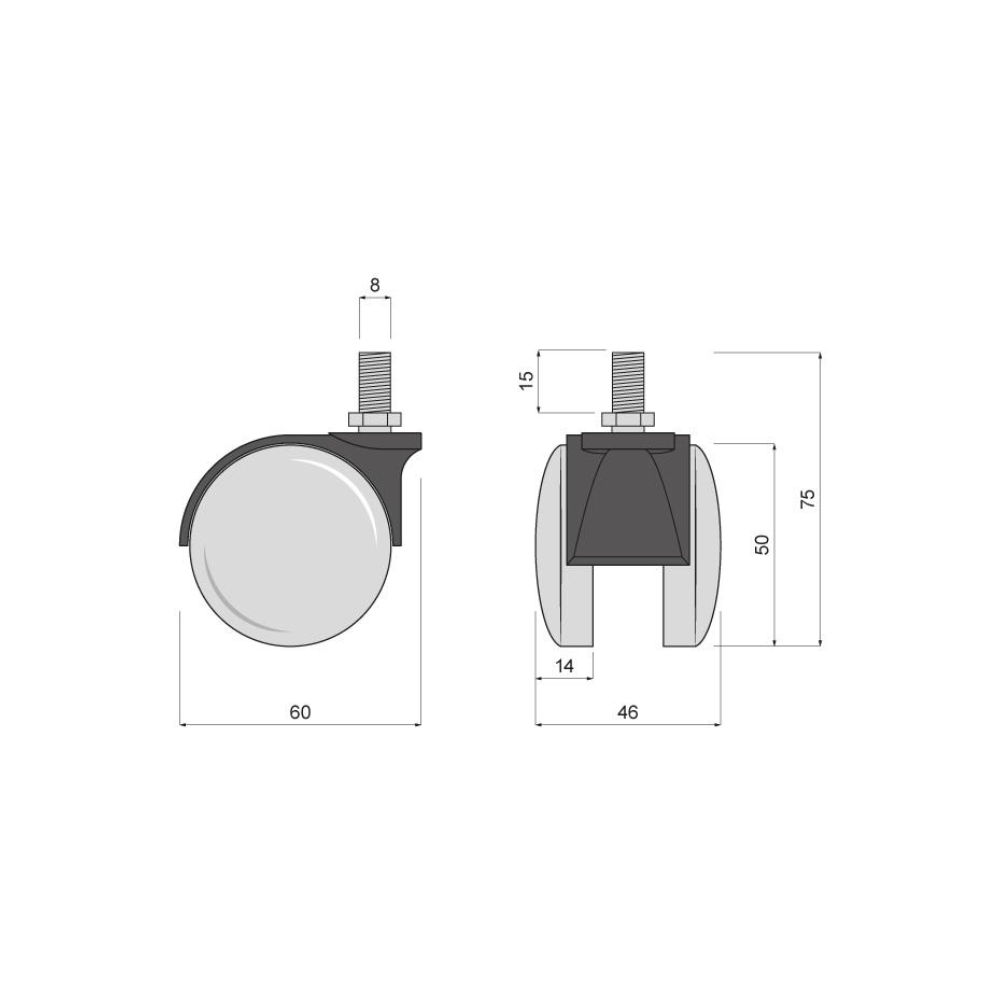 Furniture plastic swivel wheel with thread 5/16 inch -  Ø2-3/8 inch