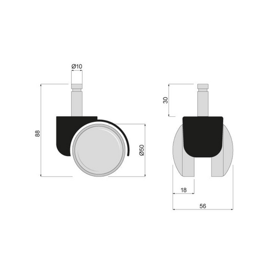 Furniture plastic swivel wheel with mounting pin 3/8 inch - Ø1-15/16 inch