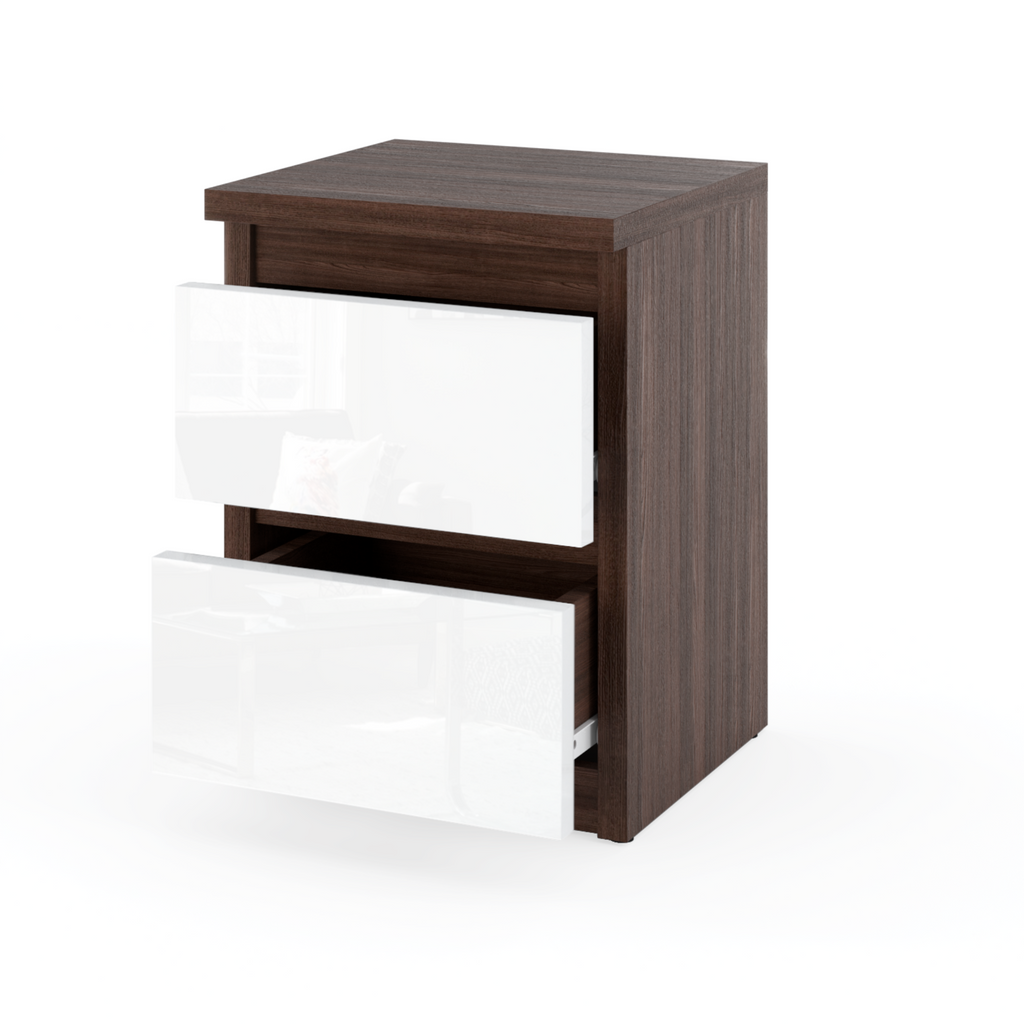 GABRIEL - Bedside Table - Nightstand with 2 drawers - Wenge / White Gloss H15 3/4" W11 3/4" D11 3/4"