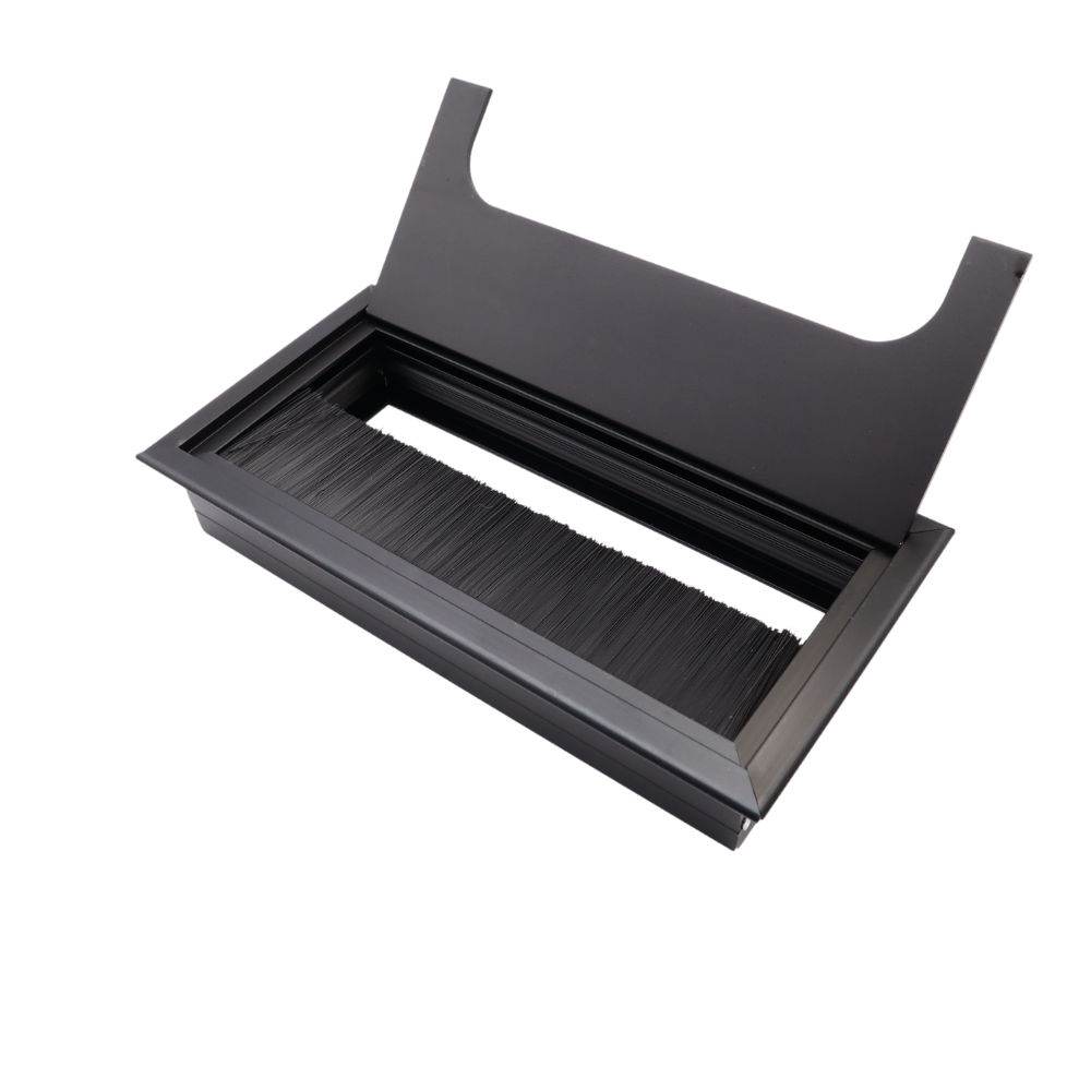 Rectangular Aluminum Desk Grommet 6-5/16x3-1/8 inch, Black "Wave"