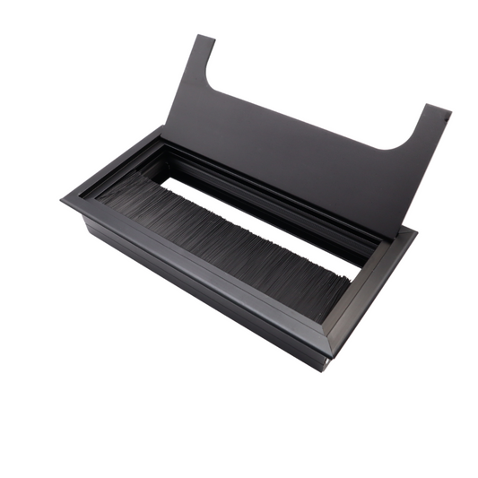 Rectangular Aluminum Desk Grommet 6-5/16x3-1/8 inch, Black "Wave"