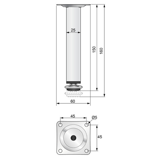 Square Furniture Leg 1x1 inch - H 5-7/8 inch Satin
