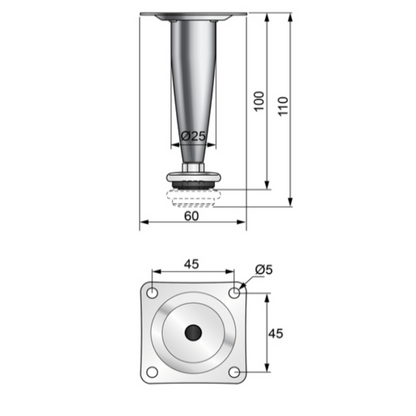 Conical Furniture Leg H 3-15/16 inch - Satin
