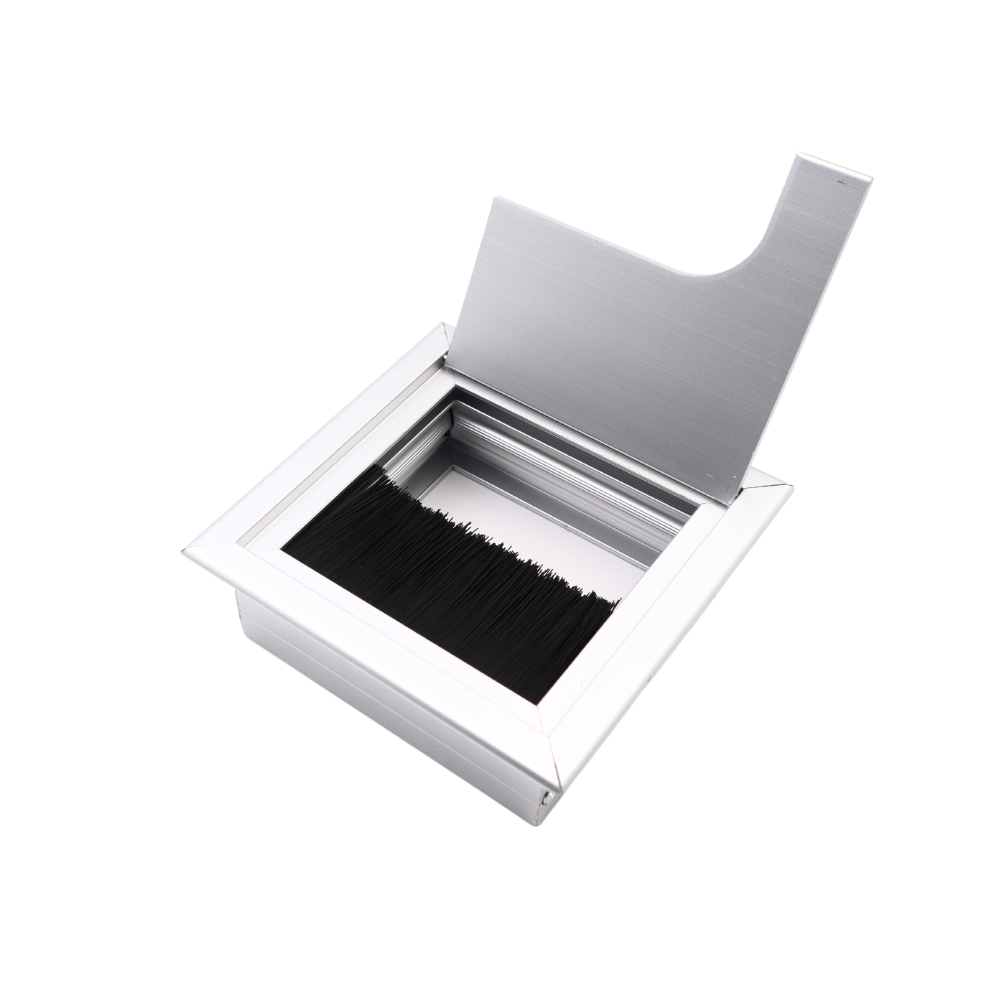 Square Aluminum Desk Grommet 3-1/8x3-1/8 inch, Silver "Wave"