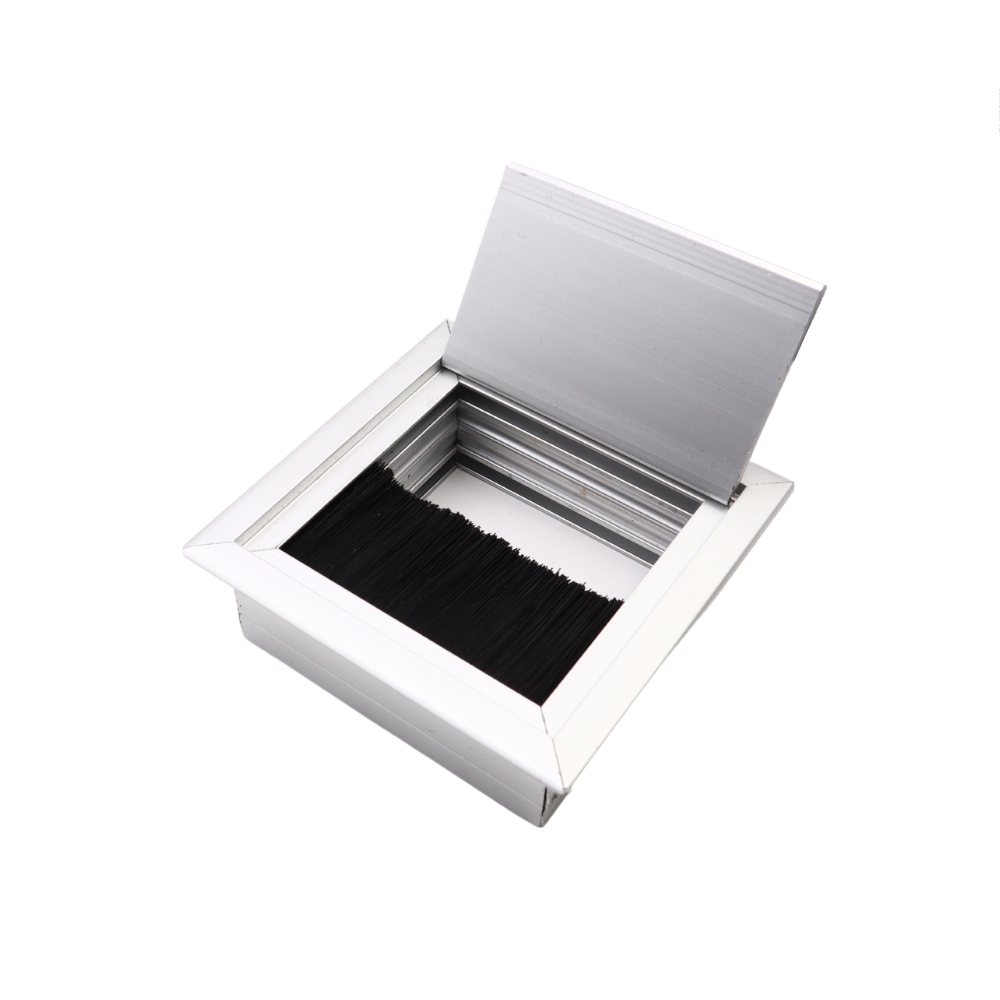 Square Aluminum Desk Grommet 3-1/8x3-1/8 inch, Silver