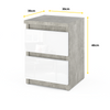 GABRIEL - Bedside Table - Nightstand with 2 drawers - Concrete / White Gloss H15 3/4" W11 3/4" D11 3/4"