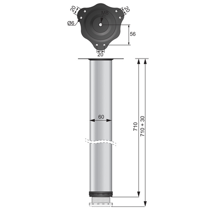 Adjustable Furniture Leg 27-15/16 inch - Aluminum