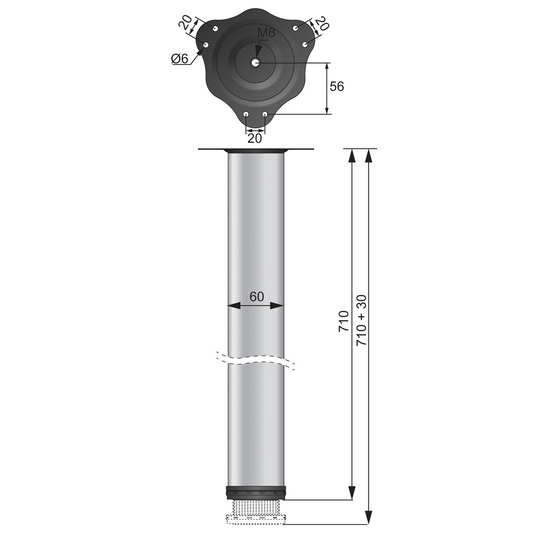 Adjustable Furniture Leg 27-15/16 inch - Black