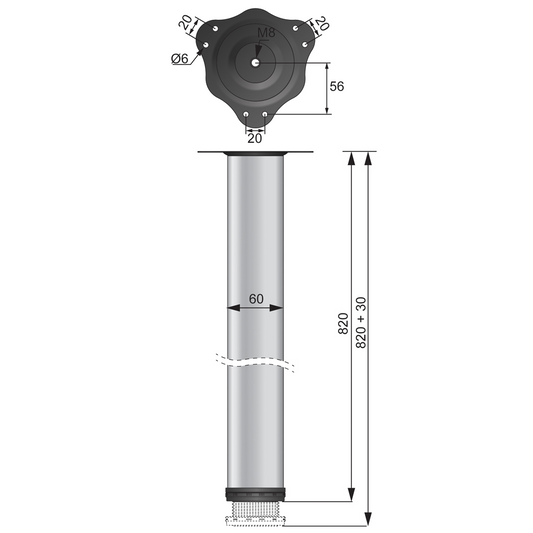 Adjustable Furniture Leg 32-5/16 inch - Aluminium
