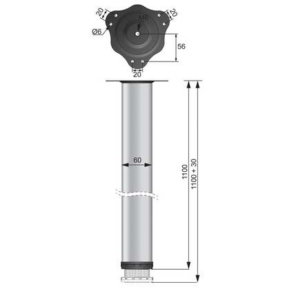 Adjustable Furniture Leg 43-5/16 inch - Steel Mounting Plate - Brushed Nickel