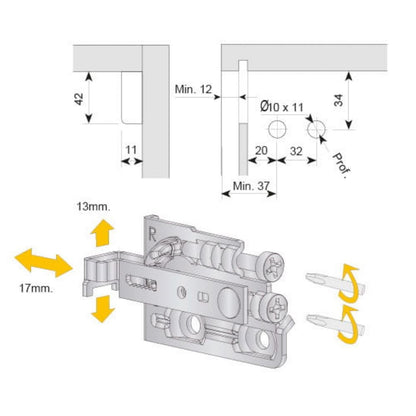 Adjustable cabinet bracket, L+R - 3D Premium - Brown NTP 