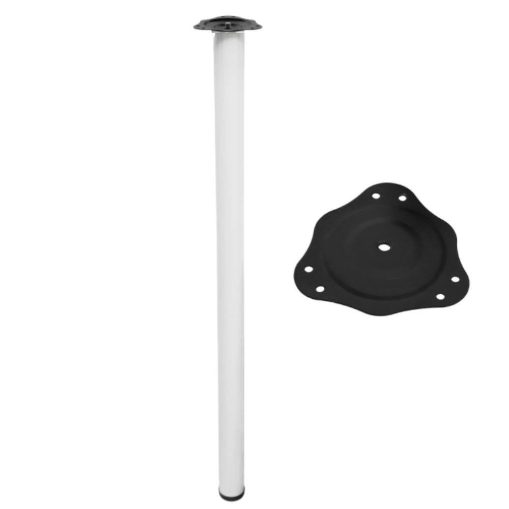 Adjustable Furniture Leg 43-5/16 inch - Steel Mounting Plate - White