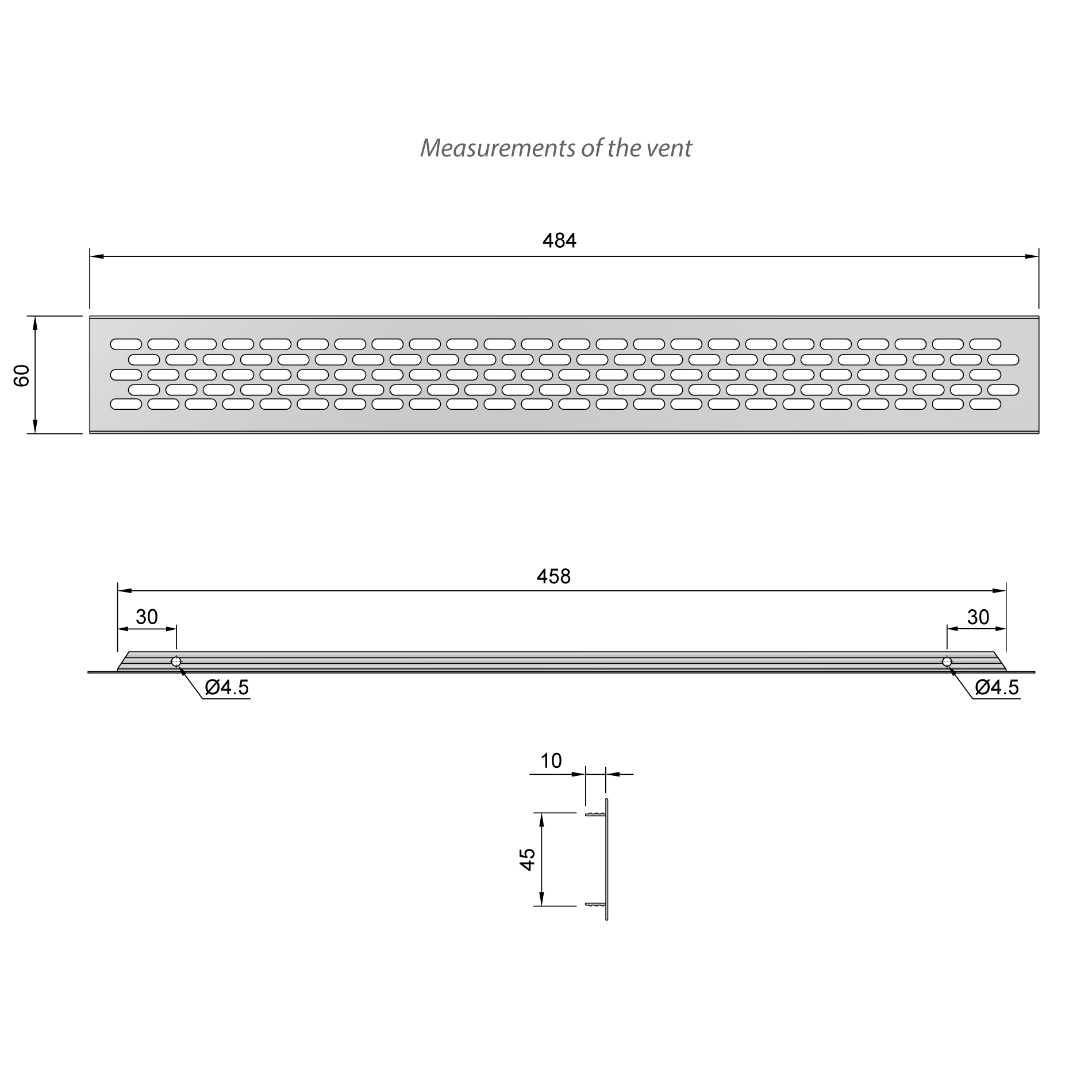 Aluminum Air Vent Grill 19-1/16x2-3/8 inch - Silver Furnica 