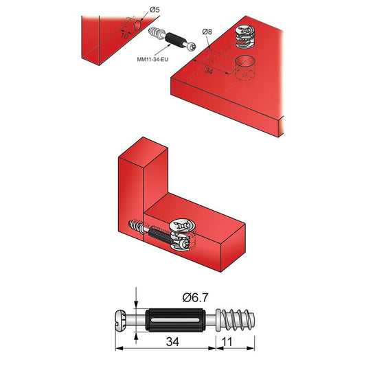 Cam Dowel 1-5/16 inch with Euro Screw-Thread - 1000 pcs NTP 
