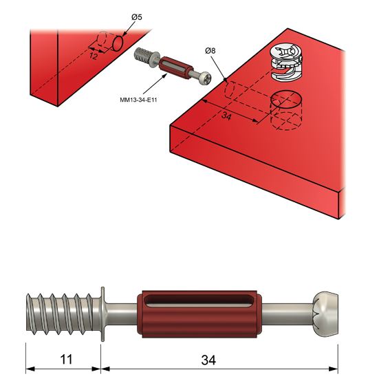 Cam dowel 1-5/16 inch with Euro Screw-Thread - 1000 pcs NTP 