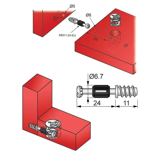 Cam Dowel 15/16 inch with Euro Screw-Thread - 1000 pcs NTP 
