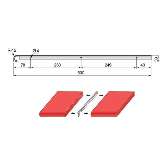 Connector Strip for 28mm Worktop R-15, Silver Anodized NTP 