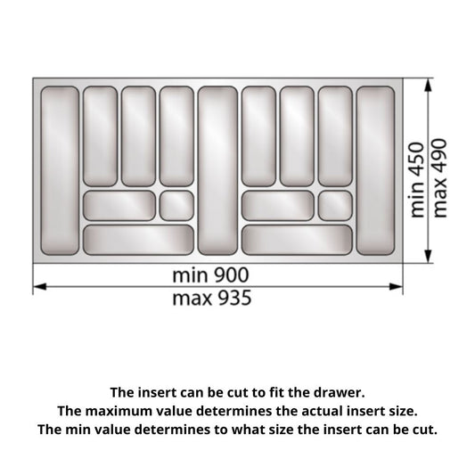 Cutlery Tray for Drawer, Cabinet Width: 1000mm, Depth: 490mm - Metallic Cutlery Tray NTP 