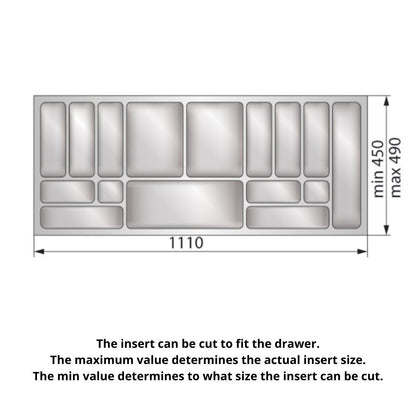 Cutlery Tray for Drawer, Cabinet Width: 1200mm, Depth: 490mm - Metallic Cutlery Tray NTP 