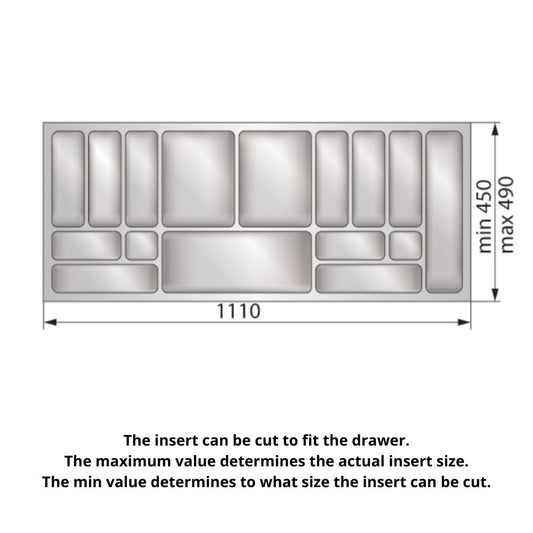 Cutlery Tray for Drawer, Cabinet Width: 1200mm, Depth: 490mm - Metallic Cutlery Tray NTP 