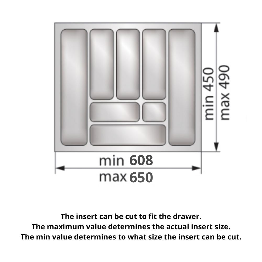 Cutlery Tray for Drawer, Cabinet Width: 700mm, Depth: 490mm - Metallic Cutlery Tray NTP 
