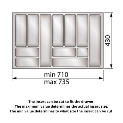 Cutlery Tray for Drawer, Cabinet Width: 800mm, Depth: 430mm - White Cutlery Tray NTP 
