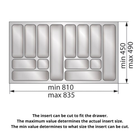 Cutlery Tray for Drawer, Cabinet Width: 900mm, Depth: 490mm - Metallic Cutlery Tray NTP 