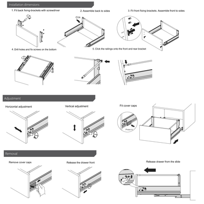 Soft-Close Drawer System, HIGH, H: 7-5/16 inch, Silver - 10-5/8 inch