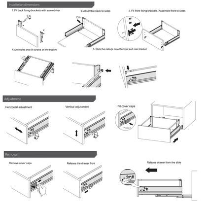 Soft-Close Drawer System, MEDIUM, H: 5-9/16 inch, Silver 16 inch