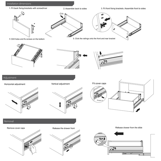 Set of Soft-Close Drawer System, MEDIUM, H: 5-9/16 inch, White
